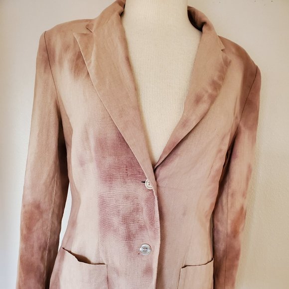 Hand Crafted Jackets & Blazers - Linen blazer beige tan ivory brown khaki medium jacket work wear casual tie dyed
